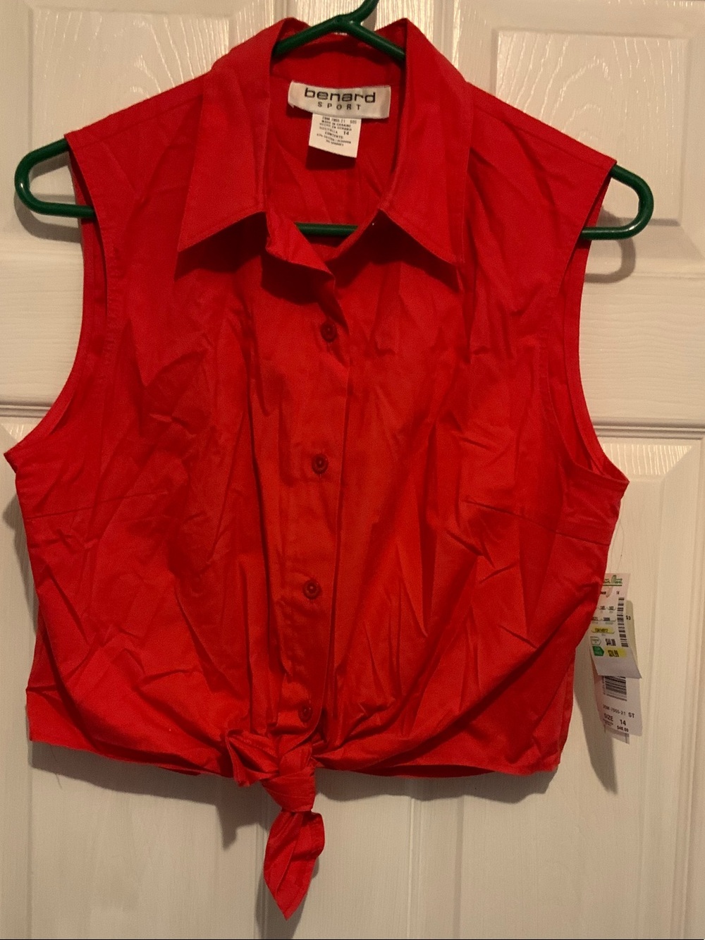 Women's Sleeveless Tie-Front Button Shirt - Red